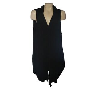 FEMININI Black Sleeveless Button Down Duster Sleeveless textured XL designer